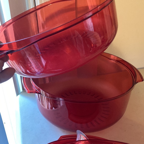 5 Pc TUPPERWARE TupperWave Stack Cooker Microwave Cranberry Steamer Bake - Picture 7 of 12
